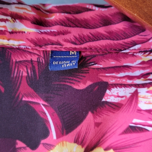 Design in Italy Luxury Mens Hawaiian Shirt Button Up Ocean Palm Sunset Red Med - Picture 4 of 9
